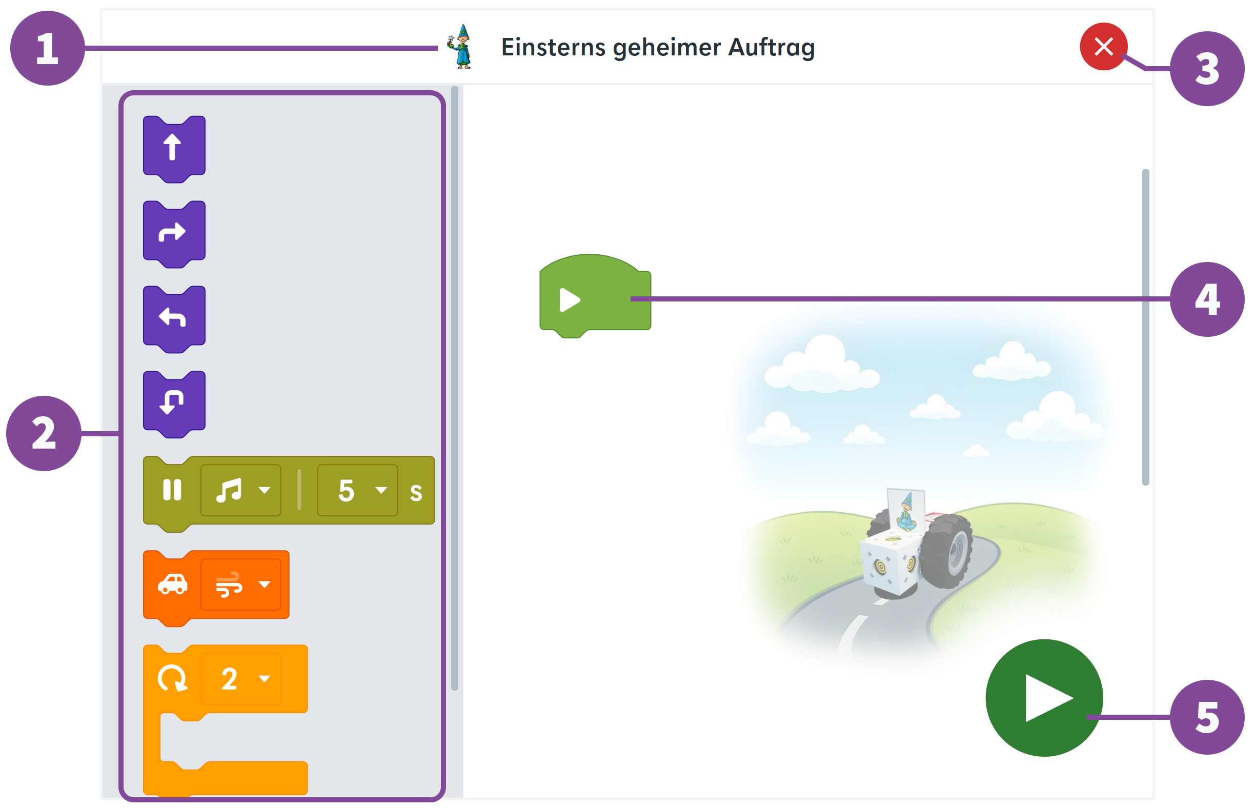 eXperiBot Kids App editor mit leerem Projekt.