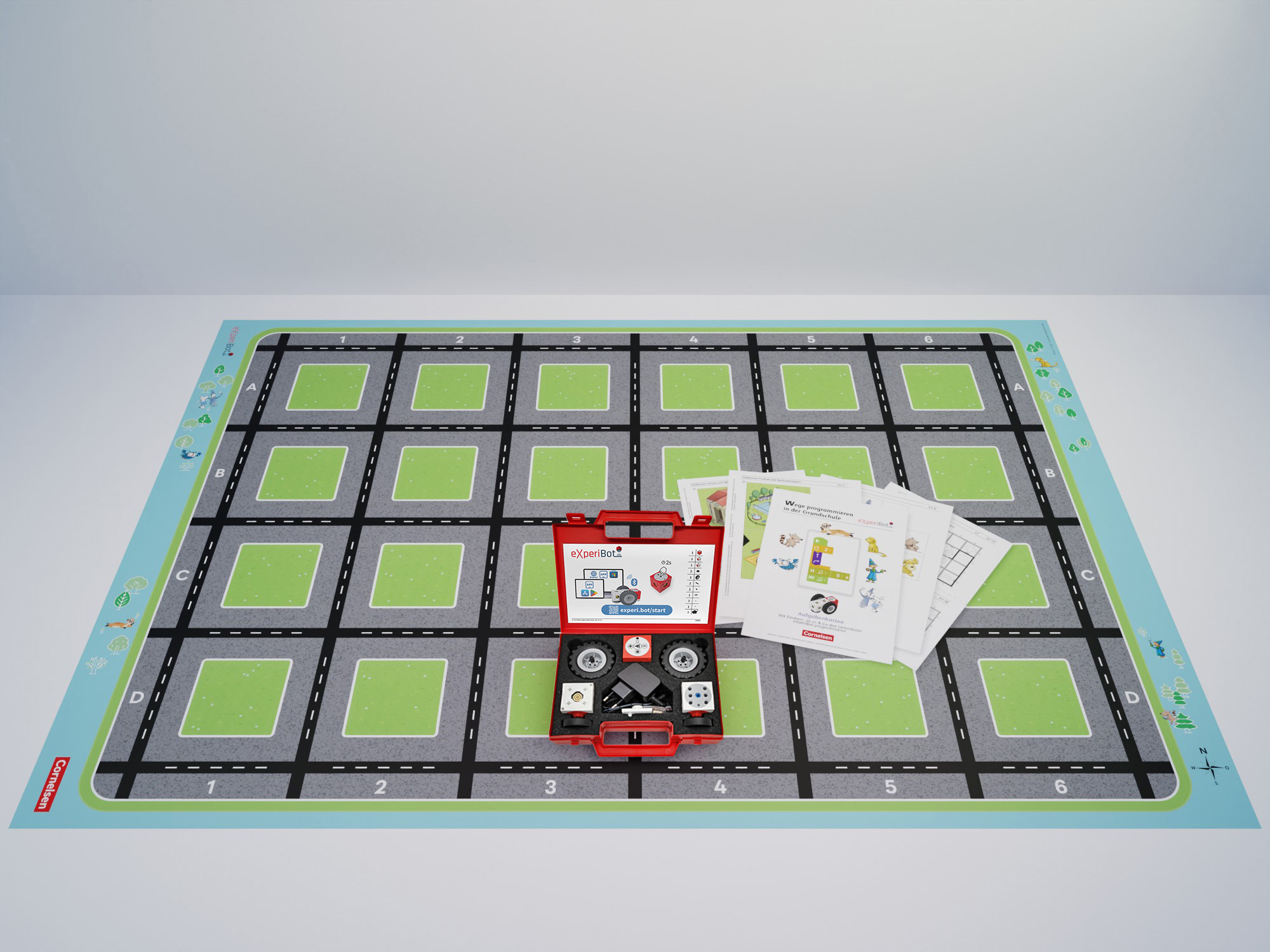 eXperiBot for primary schools, teaching materials, and play mat